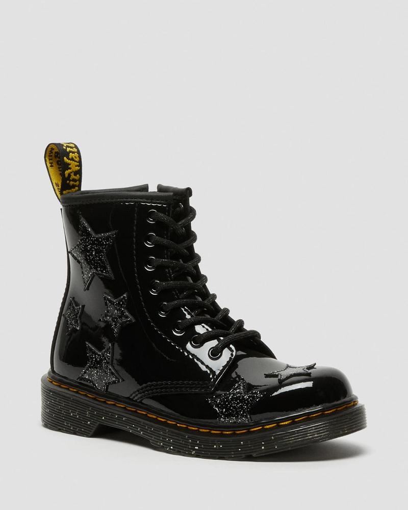 Dr Martens Junior 1460 Glitter Star Lak Veterlaarzen Kinderen Zwart | NL 143MQZ